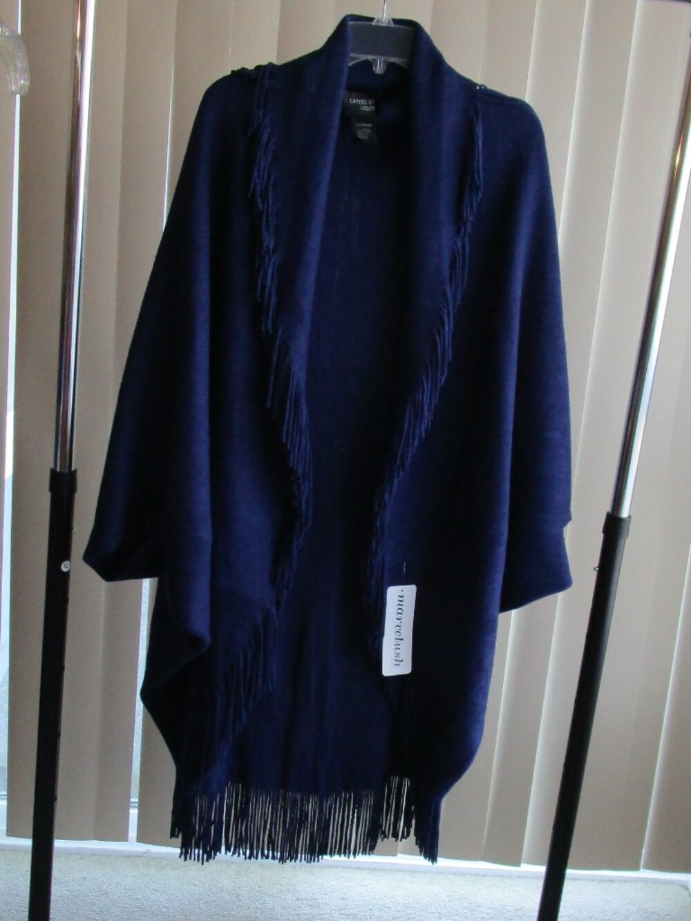 Layers by Lizden Fringed Cocoon Cardigan Sweater - plus size - navy blue
